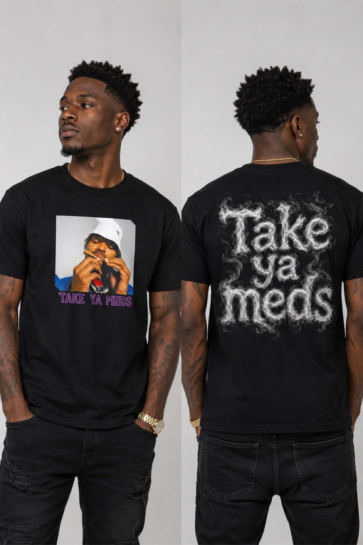 Photo Print Tee — photo graphic up front on a black tee